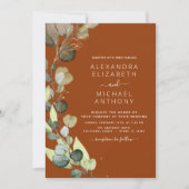 Invitation Mariage de code QR d'Eucalyptus tout en un orange  (Devant)