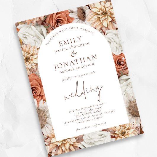 Invitation Mariage de code QR du cadre Arch Florals en terre 