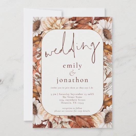 Invitation Mariage de code QR du cadre de fleurs en terre cui (Devant)