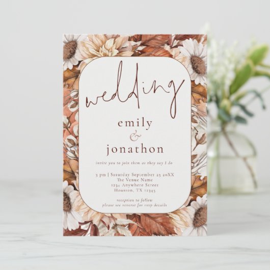 Invitation Mariage de code QR du cadre de fleurs en terre cui (Debout devant)