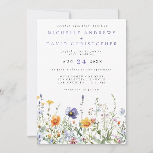Invitation Mariage de code QR du champ fleur sauvage (Devant)