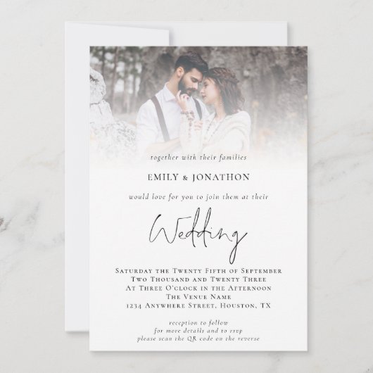Invitation Mariage de code QR du script de superposition de p (Devant)