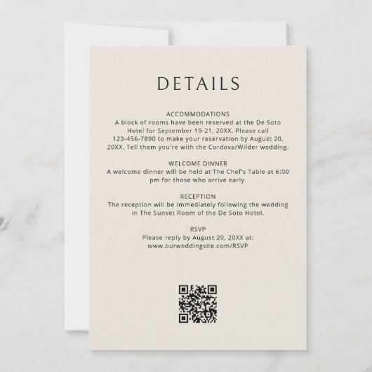 Invitation Mariage de code QR du script d'esperluette de cham (Dos)