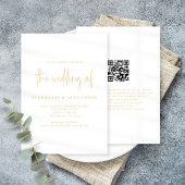 Invitation Mariage de code QR du script d'or de champagne mod