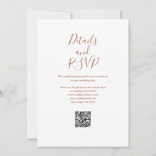 Invitation Mariage de code QR du script Terracotta Lights (Dos)
