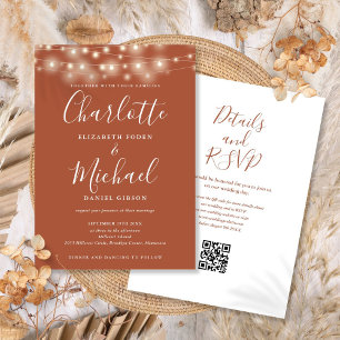 Invitation Mariage de code QR du script Terracotta Lights