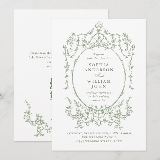 Invitation Mariage de code QR écologique de l'Orné victorien  (Devant / Derrière)