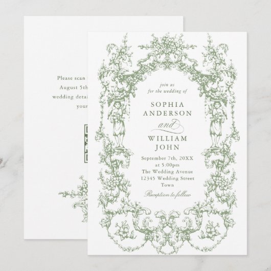 Invitation Mariage de code QR écologique de l'Orné victorien  (Devant / Derrière)