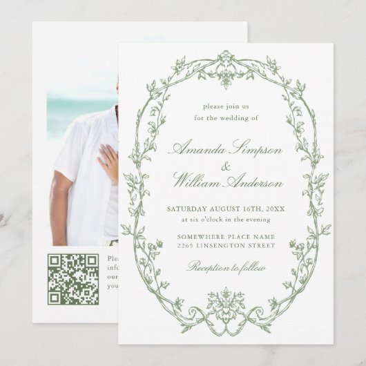 Invitation Mariage de code QR écologique de l'Orné victorien (Devant / Derrière)