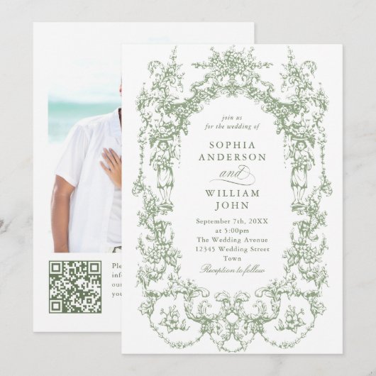 Invitation Mariage de code QR écologique de l'Orné victorien (Devant / Derrière)
