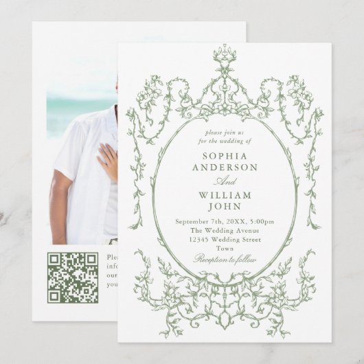 Invitation Mariage de code QR écologique de l'Orné victorien (Devant / Derrière)