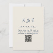Invitation Mariage de code QR écrit bleu de la marine rétro (Dos)