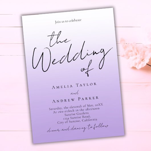 Invitation Mariage de code QR élégant de script de lavande vi