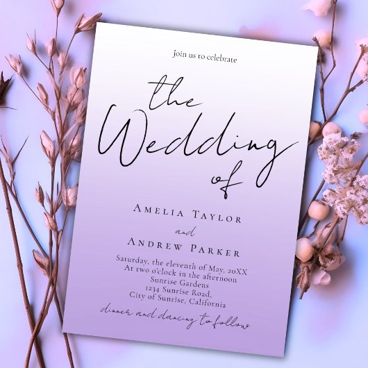 Invitation Mariage de code QR élégant de script de lavande vi