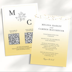 Invitation Mariage de code QR élégant Jaune