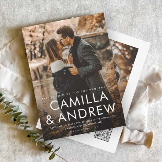 Invitation Mariage de code QR Elegant Photo Moderne