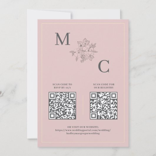 Invitation Mariage de code QR élégant rose vif (Dos)