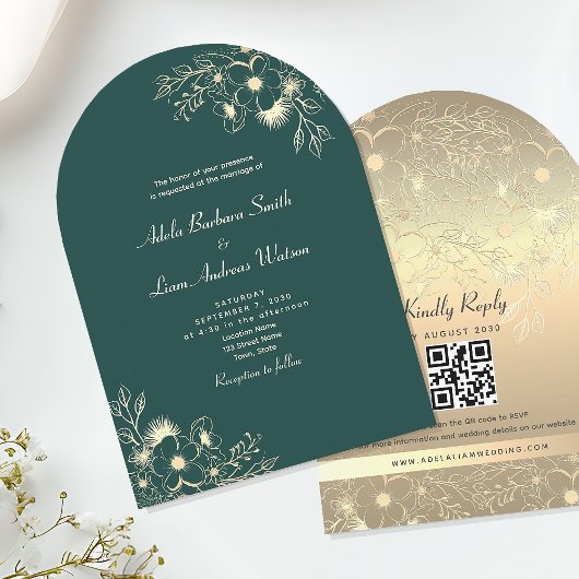Invitation Mariage de code QR Emerald Green