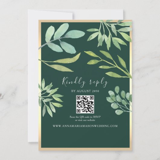 Invitation Mariage de code QR Emerald Green (Dos)