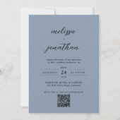 Invitation Mariage de code QR en bleu et noir Dusty (Devant)