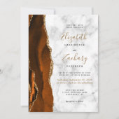 Invitation Mariage de code QR en marbre or orange brûlé (Devant)