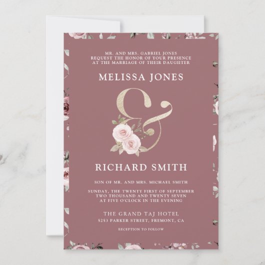 Invitation Mariage de code QR et d'esperie Florale Rose (Devant)