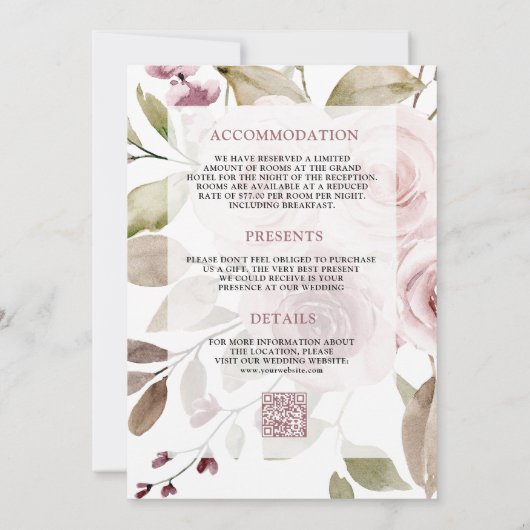 Invitation Mariage de code QR et d'esperie Florale Rose (Dos)