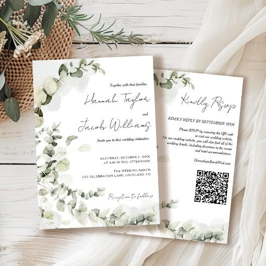 Invitation Mariage de code QR Eucalyptus