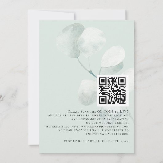 Invitation Mariage de code QR Eucalyptus Sage Elegant (Dos)