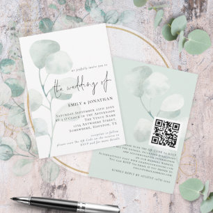 Invitation Mariage de code QR Eucalyptus Sage Elegant