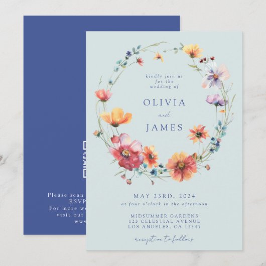 Invitation Mariage de code QR fleur sauvage (Devant / Derrière)