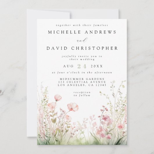 Invitation Mariage de code QR Fleur sauvage Delicate (Devant)