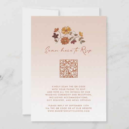 Invitation Mariage de code QR floral de chute lunaire (Dos)
