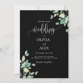 Invitation Mariage de code QR floral noir et blanc (Devant)