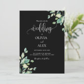 Invitation Mariage de code QR floral noir et blanc (Debout devant)