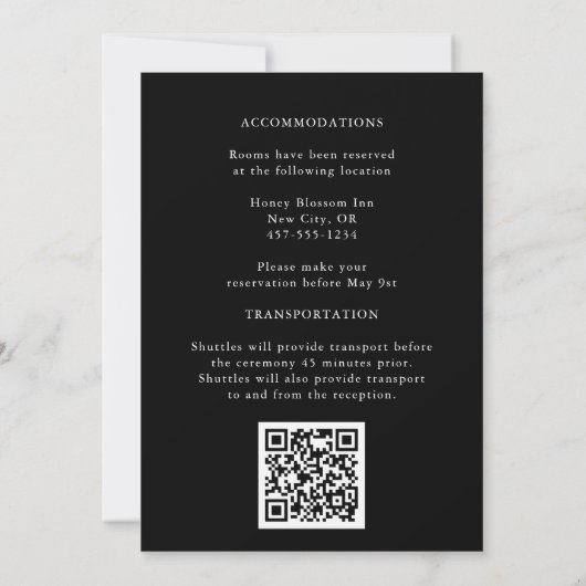 Invitation Mariage de code QR floral noir et blanc (Dos)