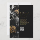 Invitation Mariage de code QR floral noir et or (Dos)