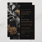 Invitation Mariage de code QR floral noir et or (Devant / Derrière)