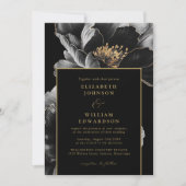 Invitation Mariage de code QR floral noir et or chic (Devant)
