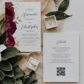 Invitation Mariage de code QR Floral or de Bourgogne