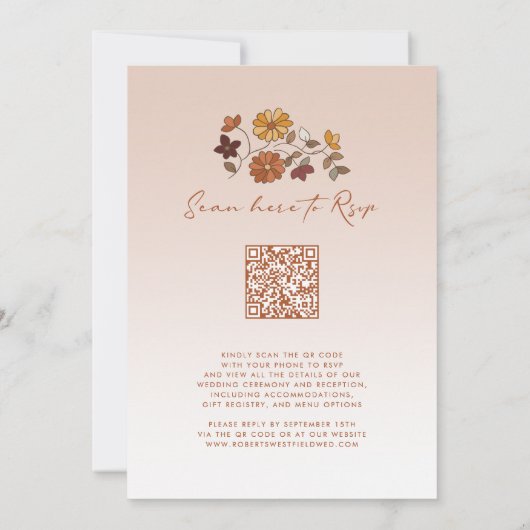 Invitation Mariage de code QR floral rétro Whimsical (Dos)