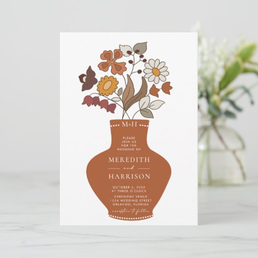 Invitation Mariage de code QR floral rétro Whimsical (Debout devant)