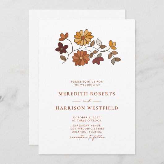 Invitation Mariage de code QR floral rétro Whimsical (Devant / Derrière)
