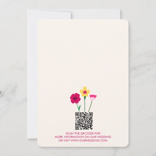 Invitation Mariage de code QR floral rose brillant et gras (Dos)
