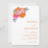 Invitation Mariage de code Qr Floral rose et orange (Devant)