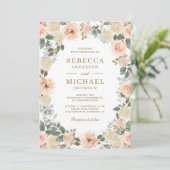 Invitation Mariage de code QR floral rustique Dusty Peach (Debout devant)