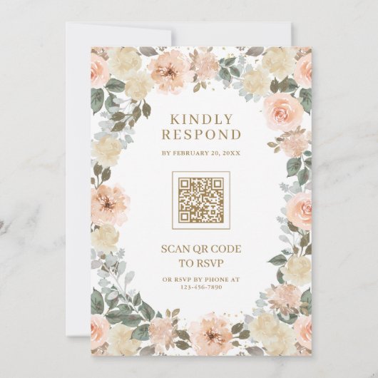 Invitation Mariage de code QR floral rustique Dusty Peach (Dos)