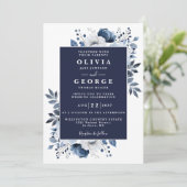 Invitation Mariage de code QR floral rustique élégant bleu ma (Debout devant)