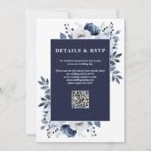 Invitation Mariage de code QR floral rustique élégant bleu ma (Dos)
