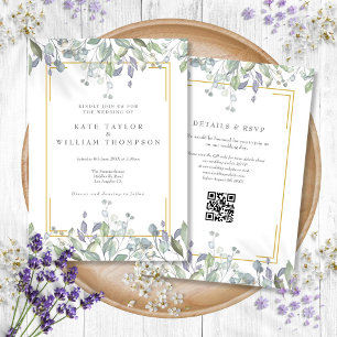 Invitation Mariage de code QR Floral Sage Lilac